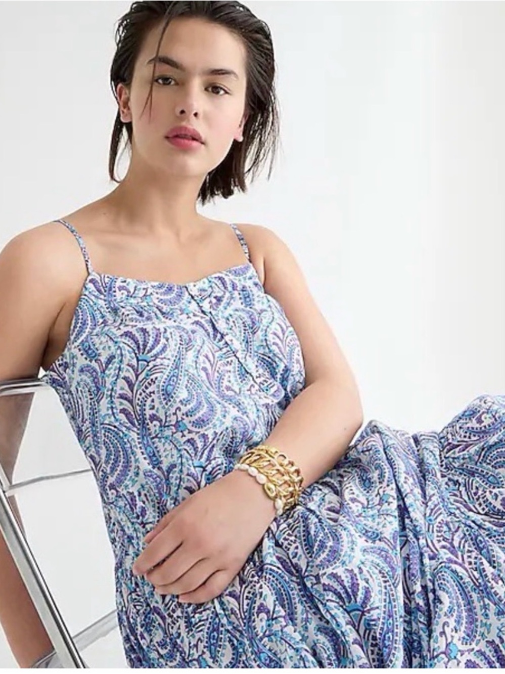 J. Crew Blue & White Paisley Spaghetti-Strap Maxi Dress